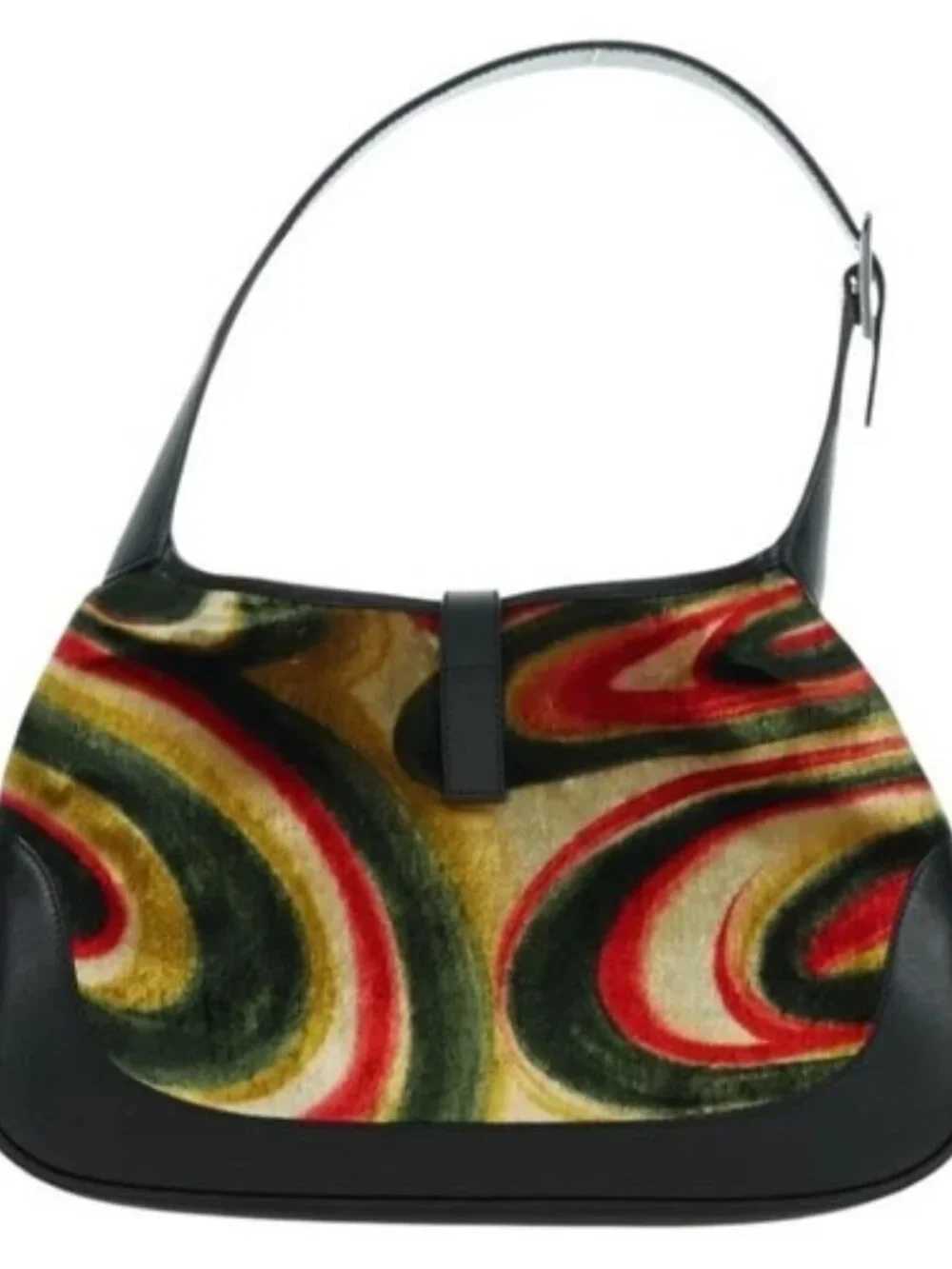 GUCCI Jackie Swirl Print Shoulder Bag Velvet Black Silver 001 3306 Auth SW2243SM